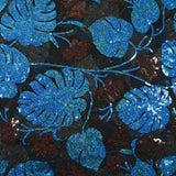 Tulle sequin fleurs et monstera bleu et marron