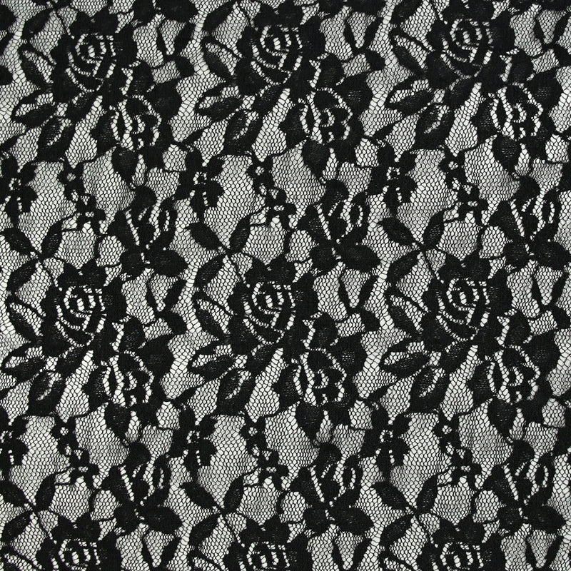 Dentelle polyester Roseraie fond noir