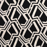 Satin de polyester fin imprimé géométrie blanc cassé fond noir