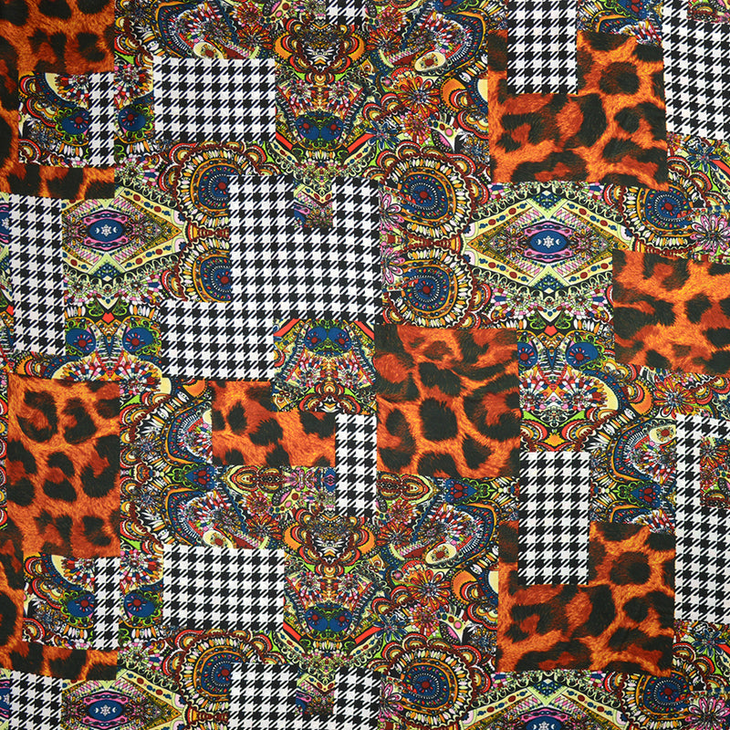 Satin imprimé polyester sauvage roux