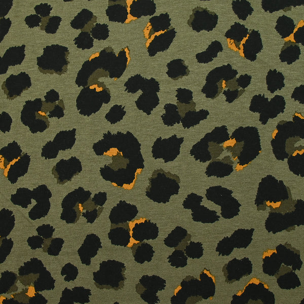 Black panther printed viscose jersey khaki background