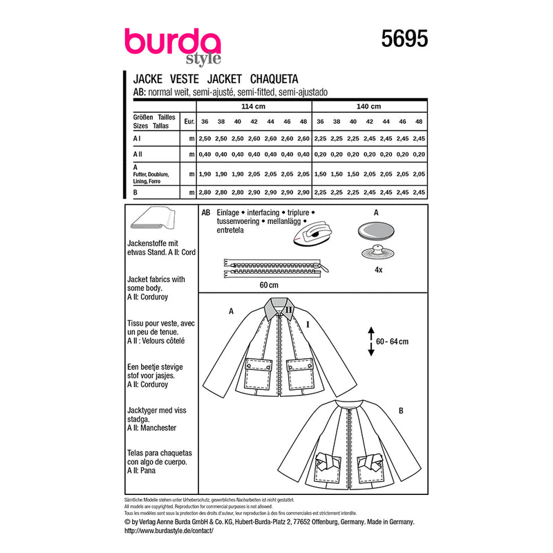 Patron Burda n°5695 : Veste
