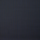 Tissu tailleur 100 % laine bleu marine à fines rayures rouges
