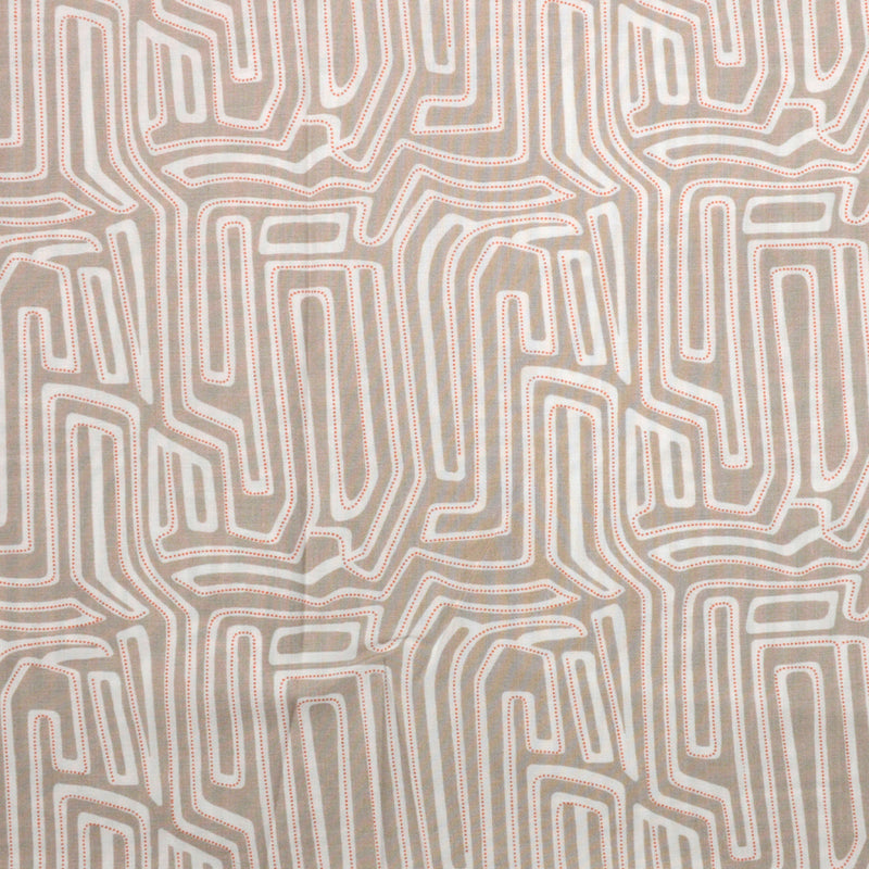 Viscose imprimée labyrinthe blanc fond beige