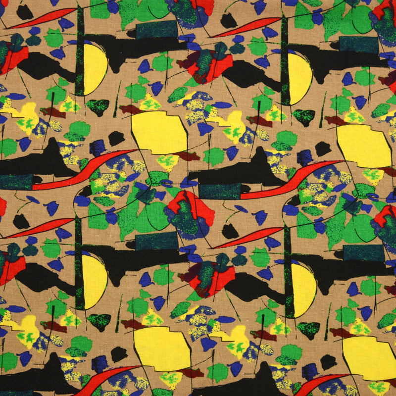 Lin viscose imprimé art graphique fond marron clair