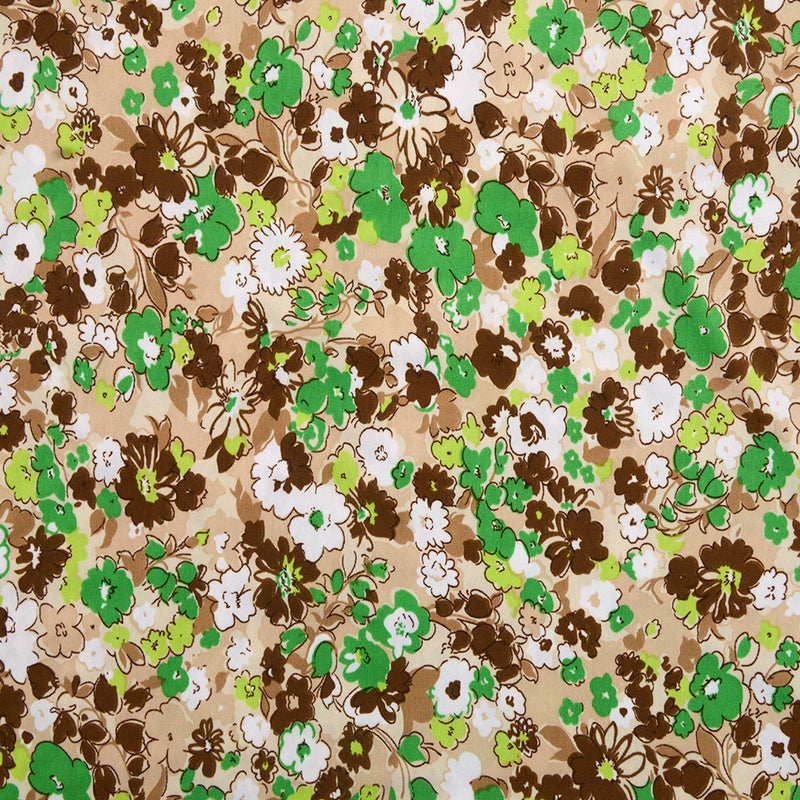 Jersey imprimé fleurs vert, marron et blanc