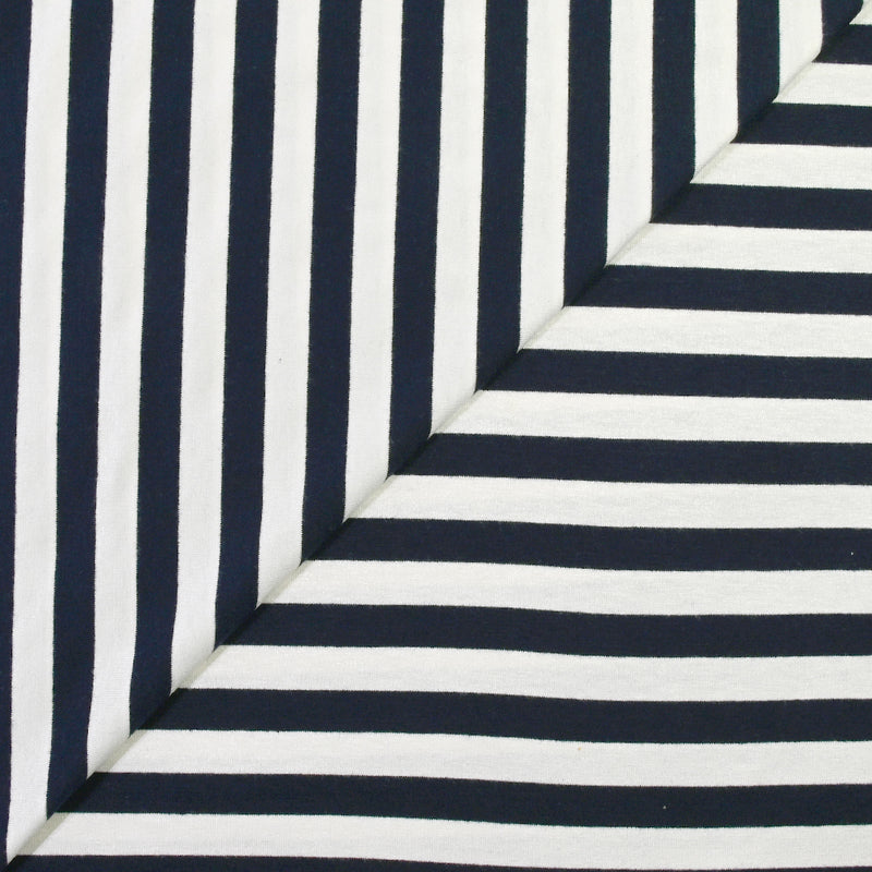 Striped polyviscose jersey 13 mm navy and white