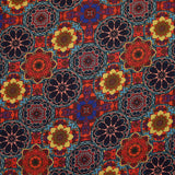 Coton imprimé kaléidoscope floral jaune et rouge