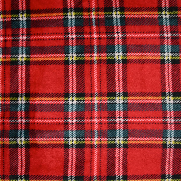 Polaire doudou imprimée tartan rouge