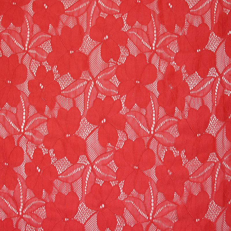 Dentelle polyester Floraison fond corail