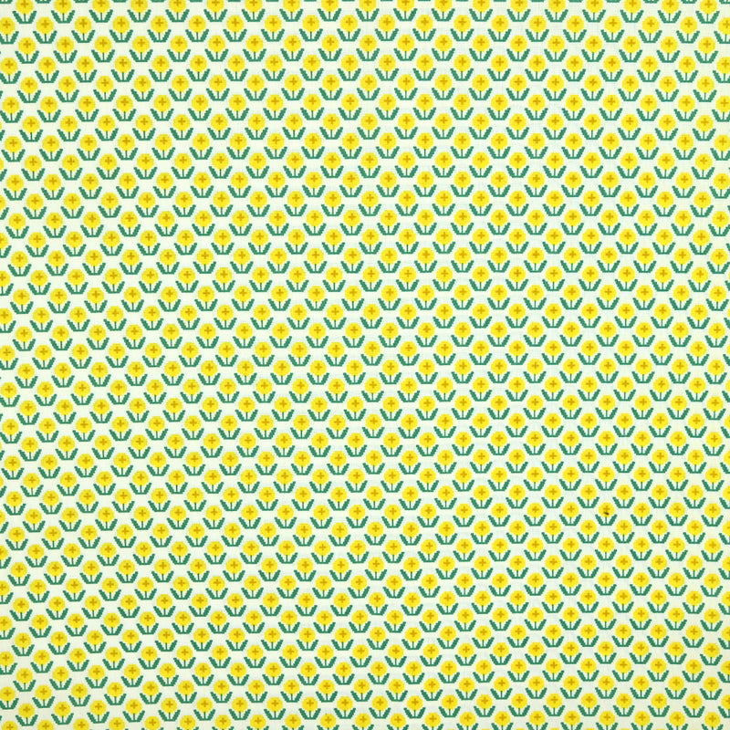 Popeline de coton imprimée fleurs pixelisées jaune