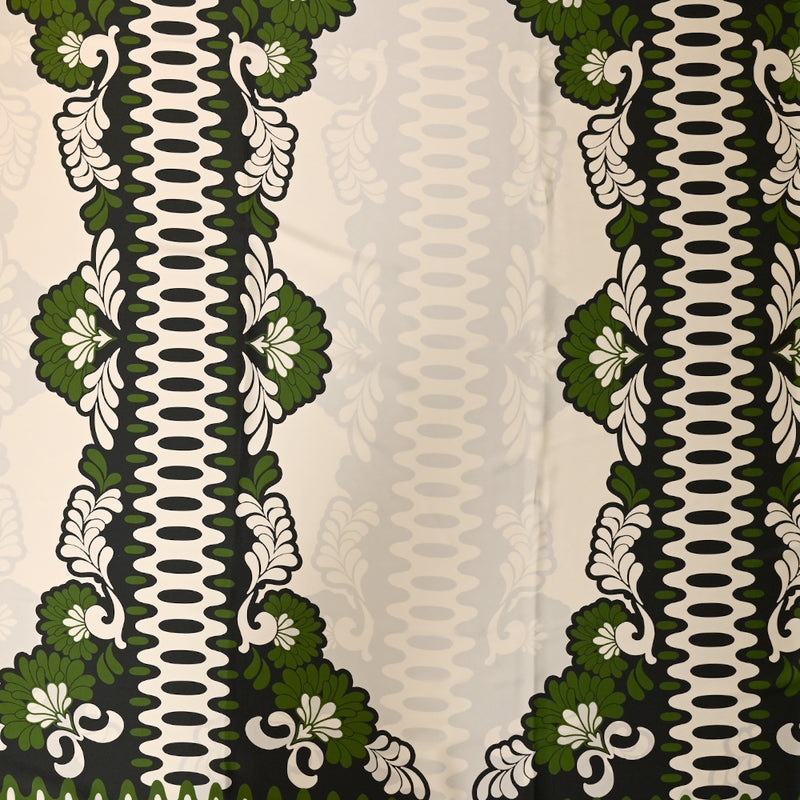 Satin de polyester sergé Laura vert, écru et noir