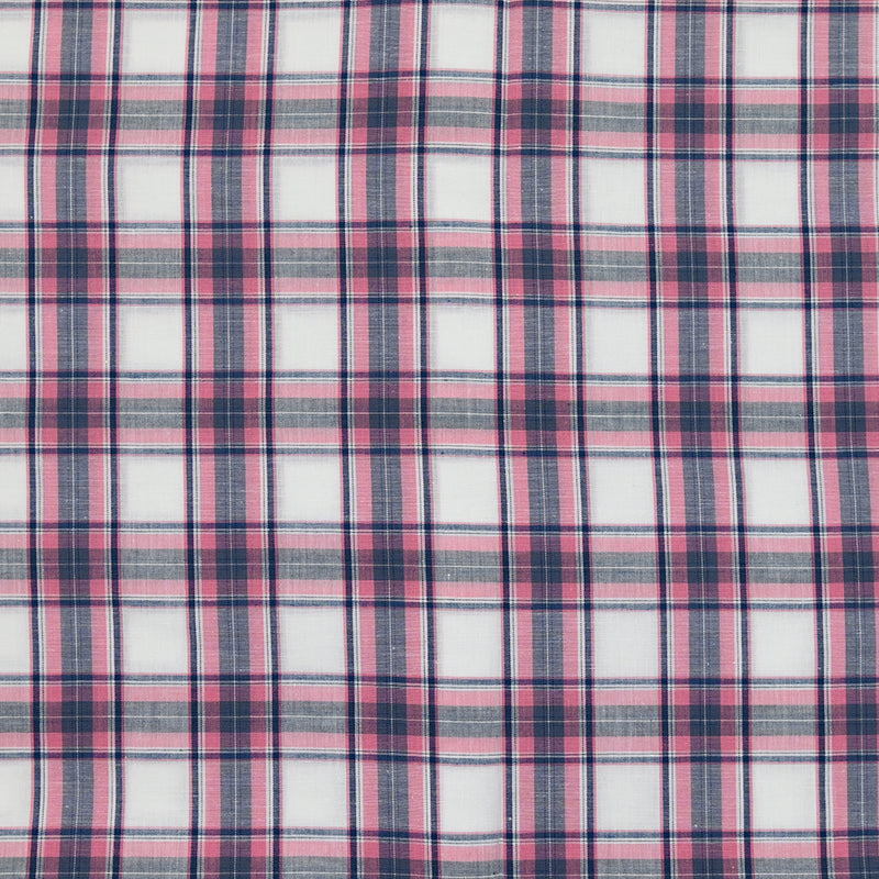 Coton chemise à carreaux rose et bleu fond blanc