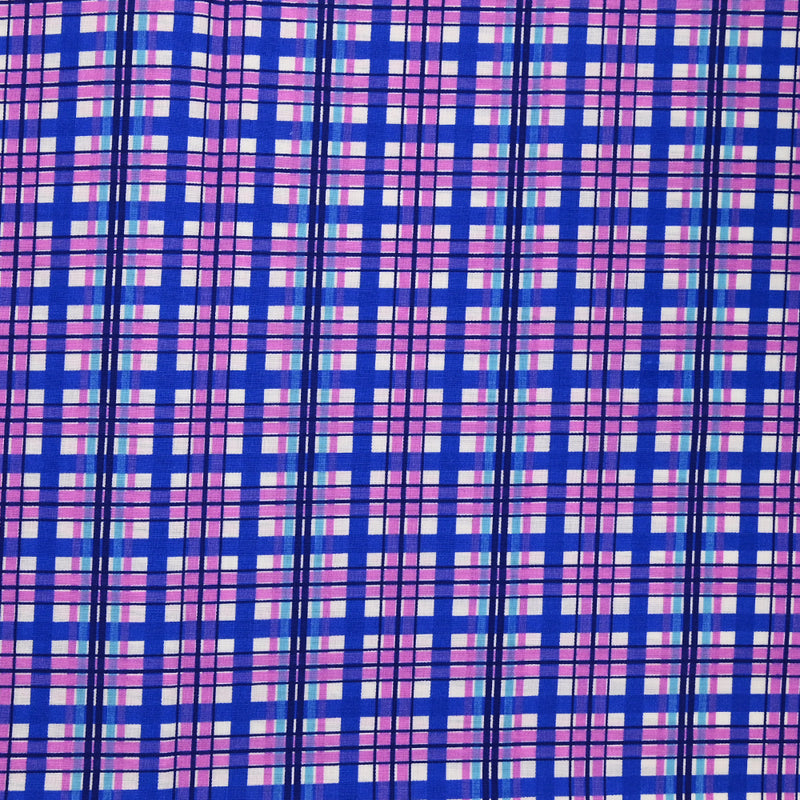 Polycoton imprimé carreaux rose et bleu