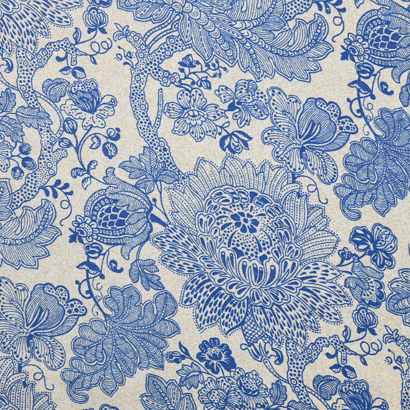 Polycoton imprimé fleurs en arabesque bleu