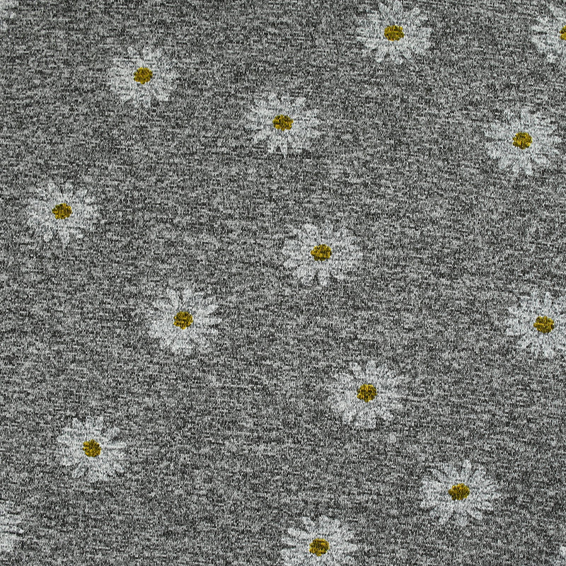 Jersey french terry polycoton grandes marguerites gris chiné