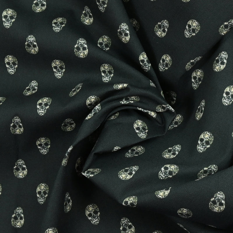 Coton imprimé élasthanne crâne de squelettes fond noir