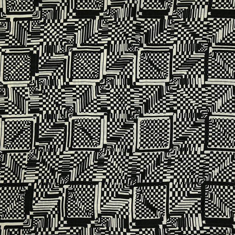 Viscose imprimée Kaléidoscope noir et blanc cassé