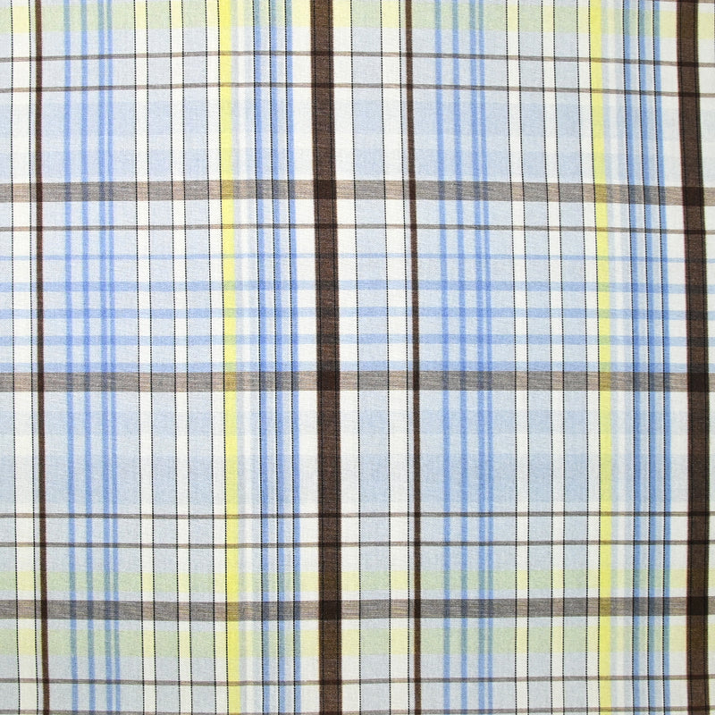 Coton imprimé à carreaux bleu, jaune et marron