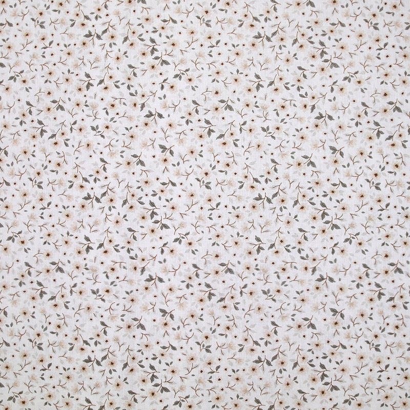 Coton imprimé champêtre beige fond blanc