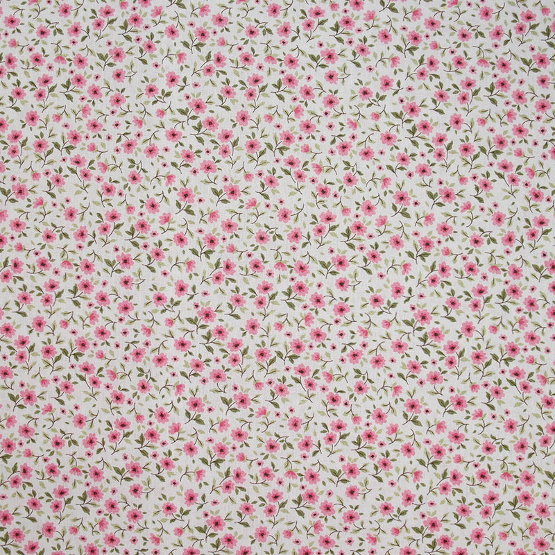 Coton imprimé champêtre rose fond blanc