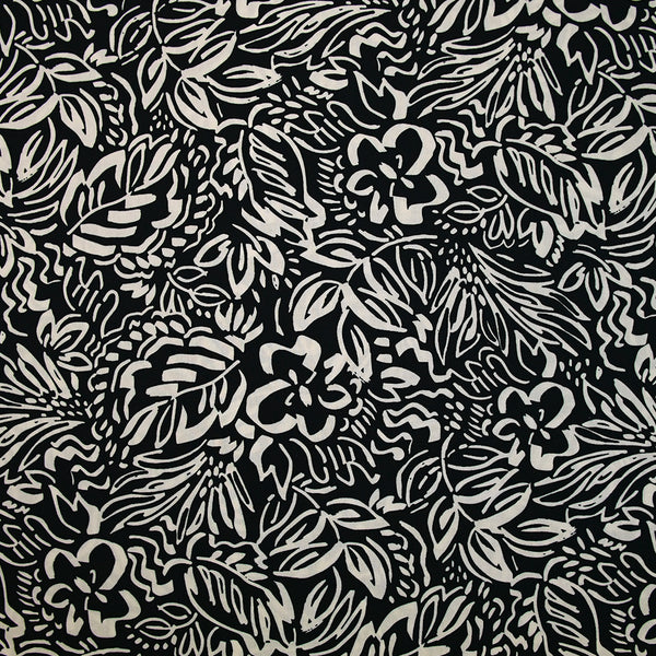 Coton imprimé croquis fleurs blanc fond noir