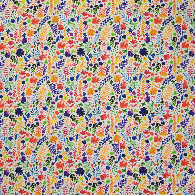 Coton imprimé fougères multicolore fond blanc