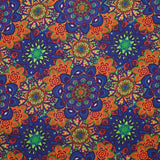 Coton imprimé mandala indigo, vert et orange
