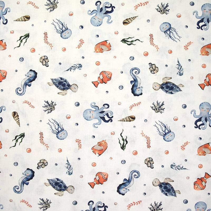 Coton imprimé poisson-clown fond blanc