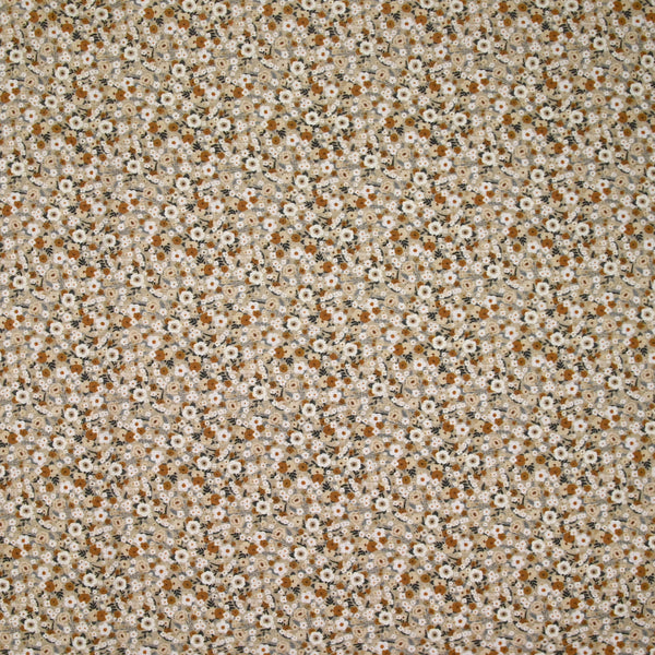 Coton imprimé s'épanouir beige, marron et blanc