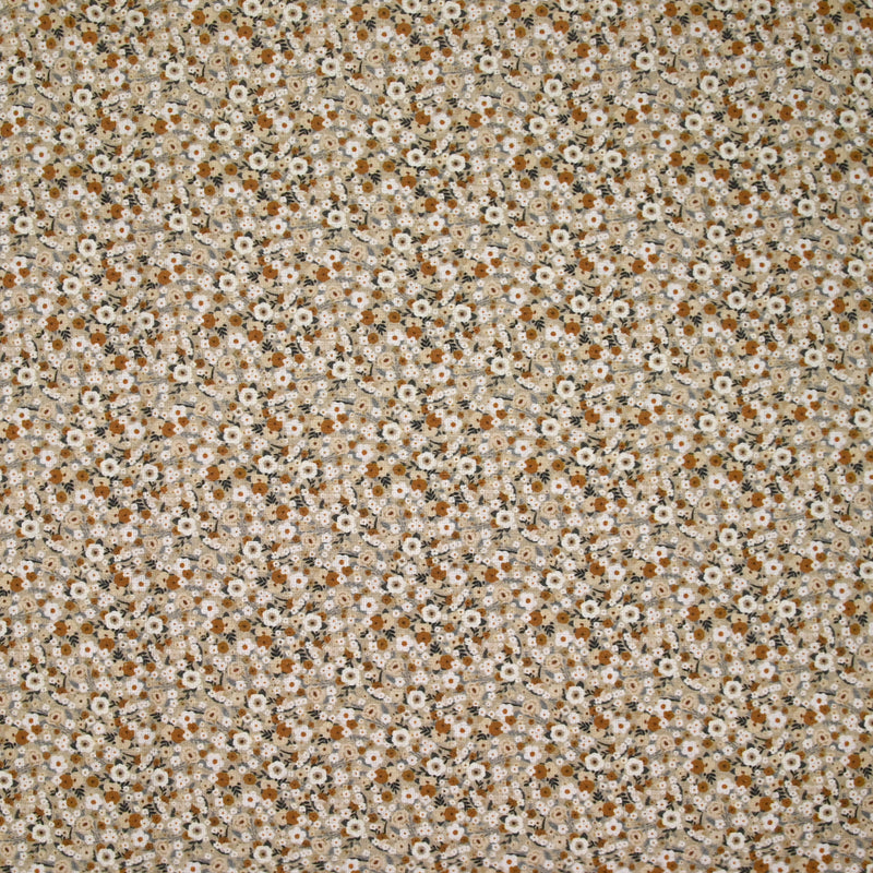 Coton imprimé s'épanouir beige, marron et blanc