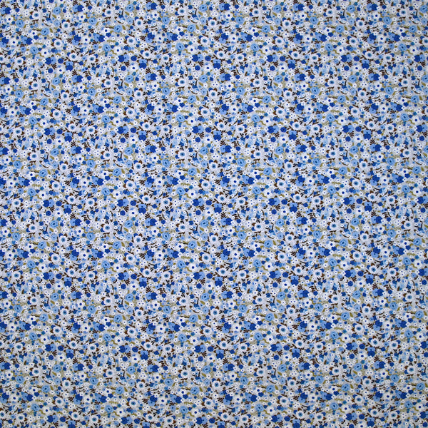 Coton imprimé s'épanouir bleu, blanc et vert