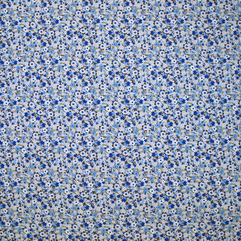 Coton imprimé s'épanouir bleu, blanc et vert