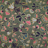 Coton satiné imprimé floral rétro fond vert