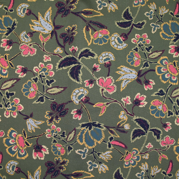 Coton satiné imprimé floral rétro fond vert