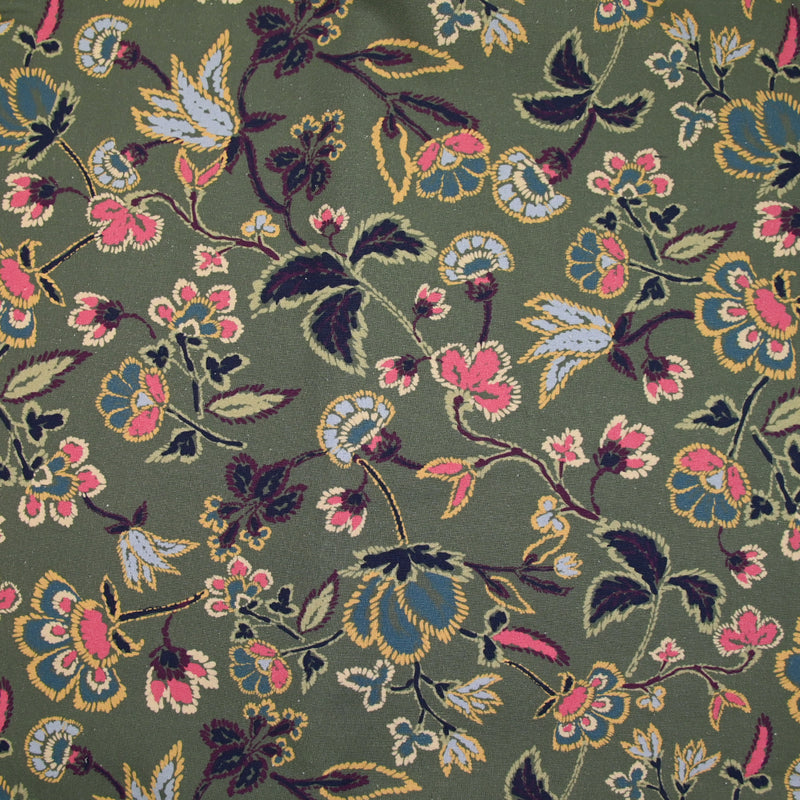 Coton satiné imprimé floral rétro fond vert