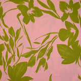 Coton satiné imprimé plantation rose et vert
