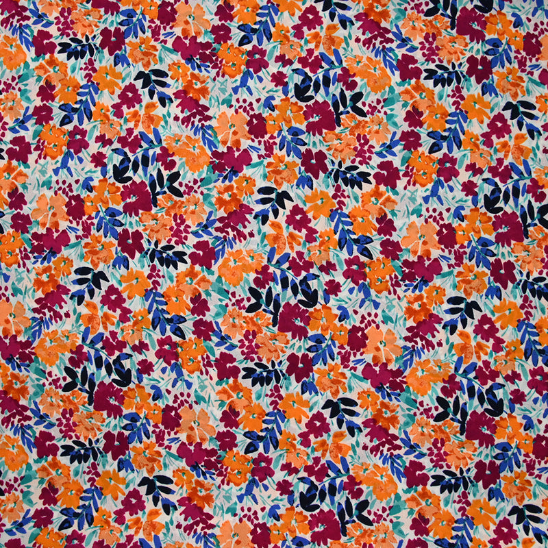 Crêpe de polyester imprimé picore nature orange fond blanc
