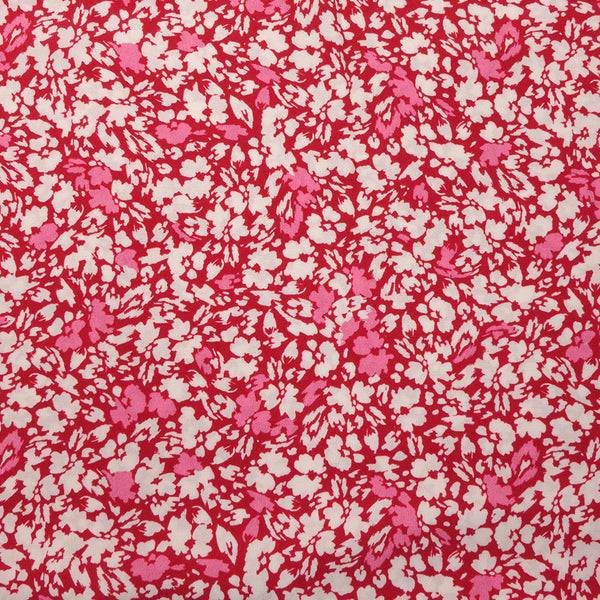 Crêpe viscose imprimé fleuri abstrait rouge et rose