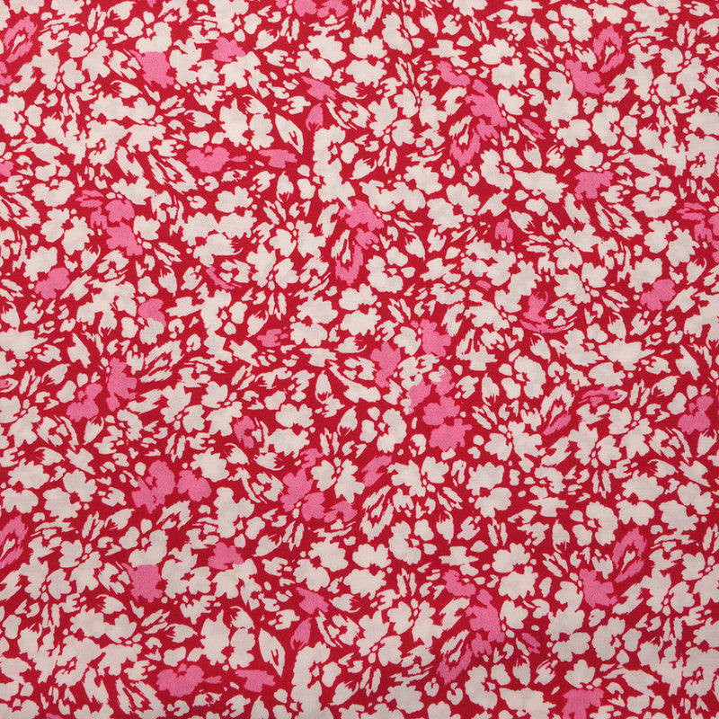 Crêpe viscose imprimé fleuri abstrait rouge et rose