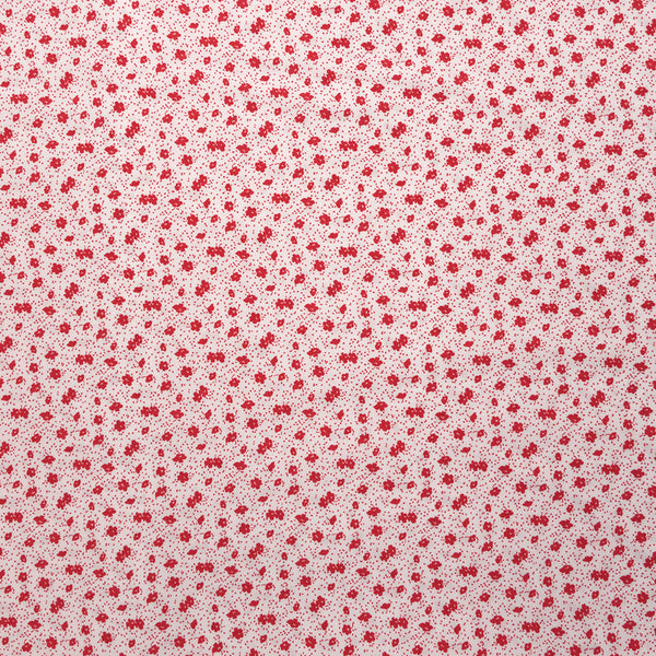 Crêpe viscose imprimé mini fleurs rouges sur fond blanc
