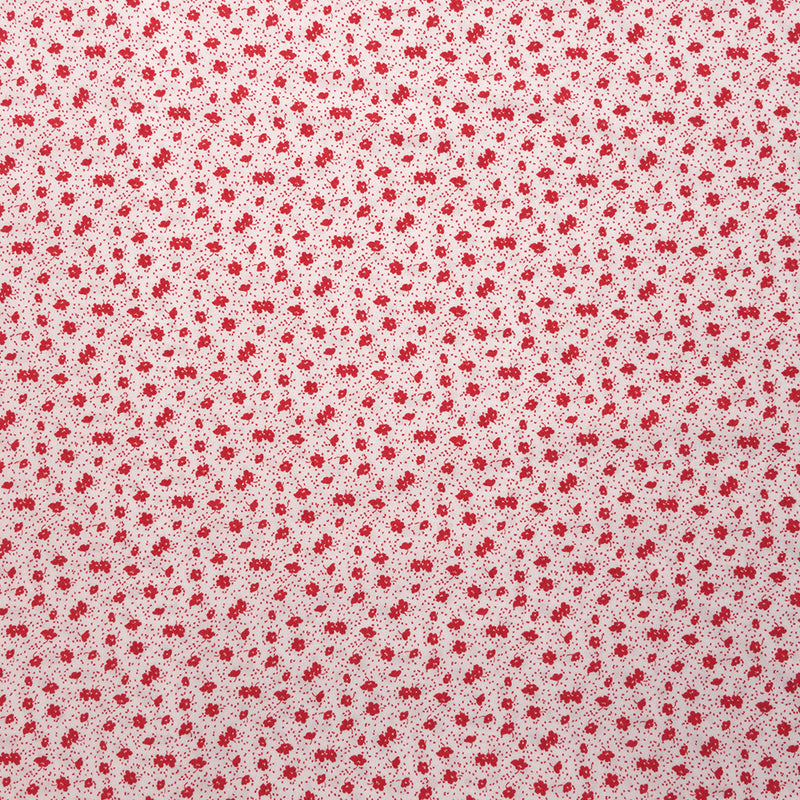 Crêpe viscose imprimé mini fleurs rouges sur fond blanc