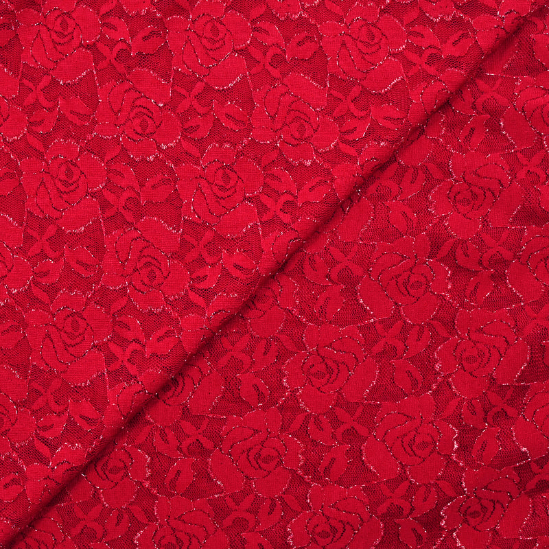 Dentelle polyester Rosie lurex doré fond rouge