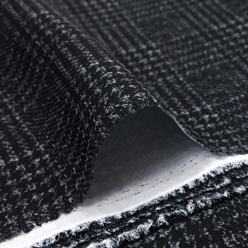 Crêpe de chine imprimé polyester effet prince de galles fond noir
