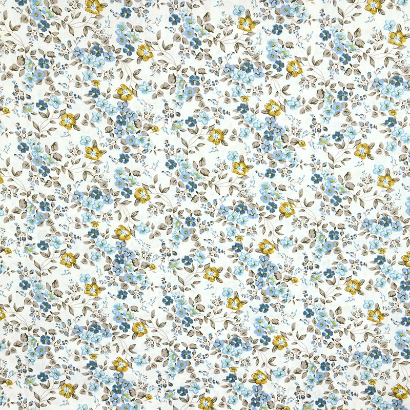 Popeline de coton imprimée prairie fleurie bleu