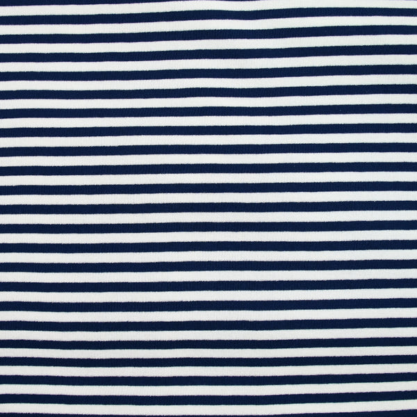 Jersey de coton rayé envers éponge marine et blanc