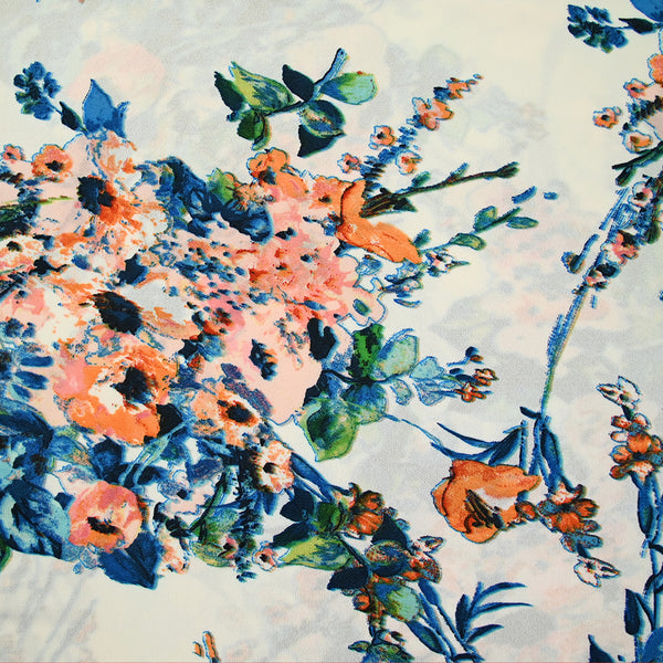 Jersey de polyester imprimé joli joli fleurs bleu et rose