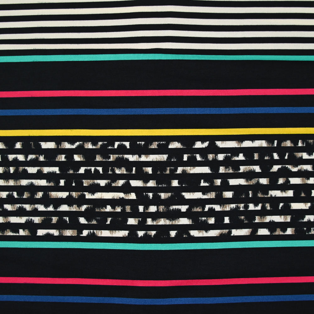 Tissu COP COPINE Jersey Rayé Fin Noir Et Sable - Véritable Tissu De Qualité, Neuf