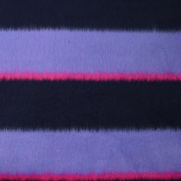 Laine mélangée à poils longs rayures marine, noir et fuchsia