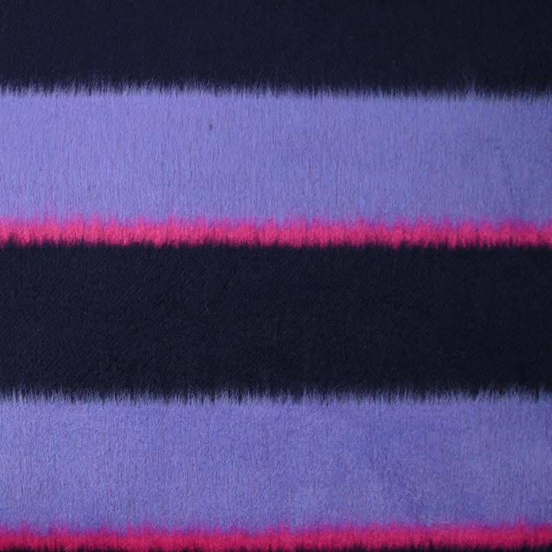 Laine mélangée à poils longs rayures marine, noir et fuchsia
